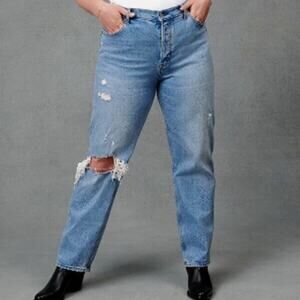 Abercrombie & Fitch SZ 34/18S The Dad High Rise Medium Wash Distressed
